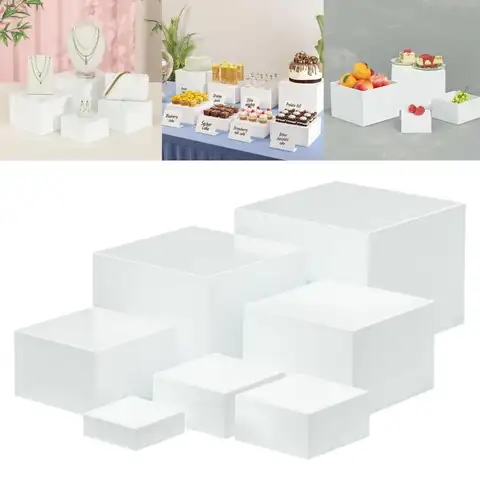 7 Pieces Acrylic Cube Display Box Riser Display Stand Table Stand Nesting Riser for Food Catering Cosmetics Collectibles Jewelry