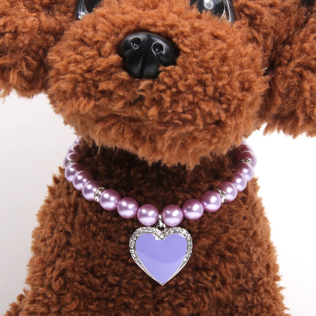 XKSRWE Dog Cat Pearls Necklace Collar with Bling Heart Charm Pet Dog  Jewelry Accessories Adjustable Handmade