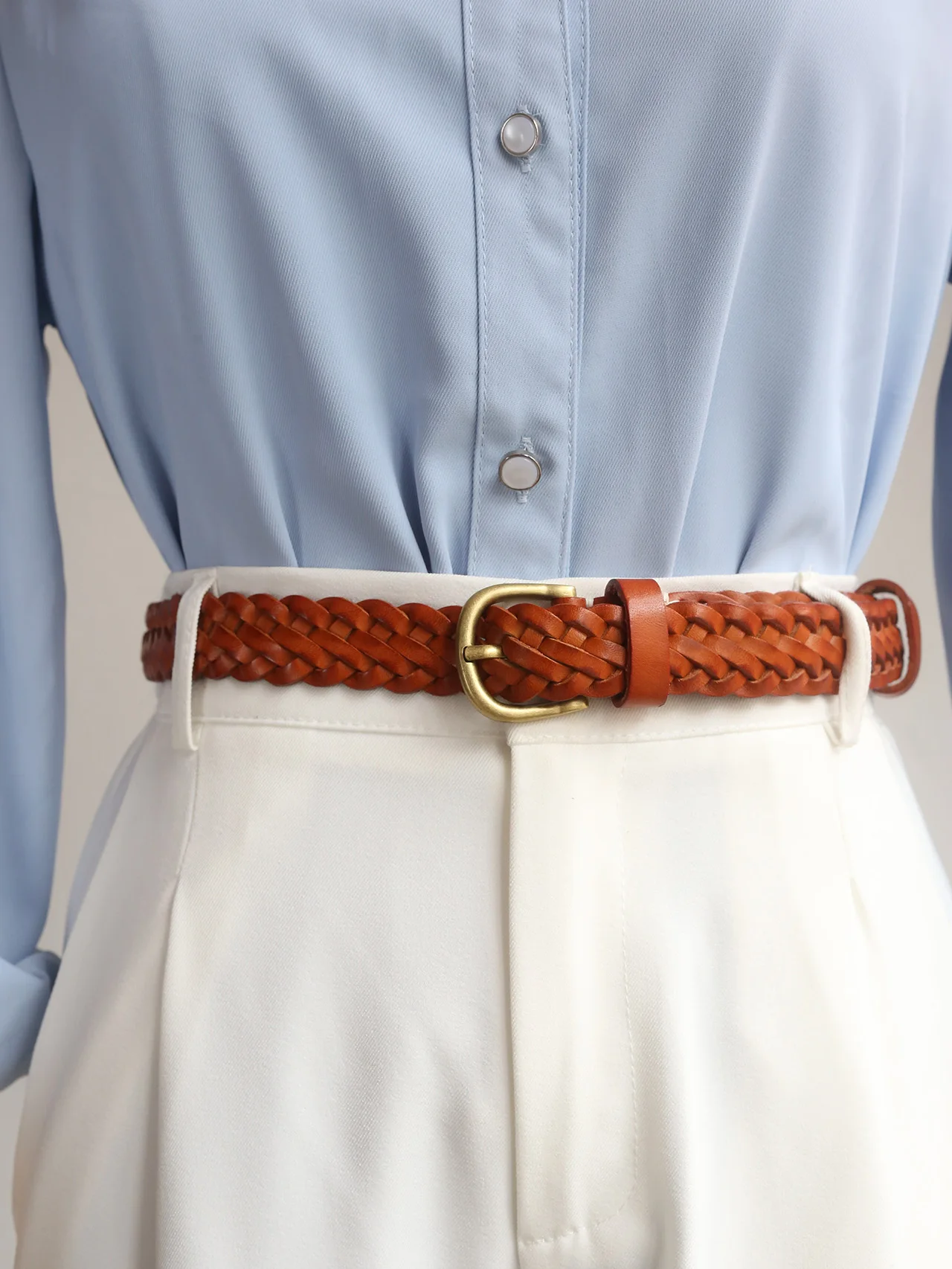 手織りレディースベルト-ヴィンテージバックル-シンプルデザイン-牛革製-ファッションアクセサリー-ジーンズやカジュアルウェアに