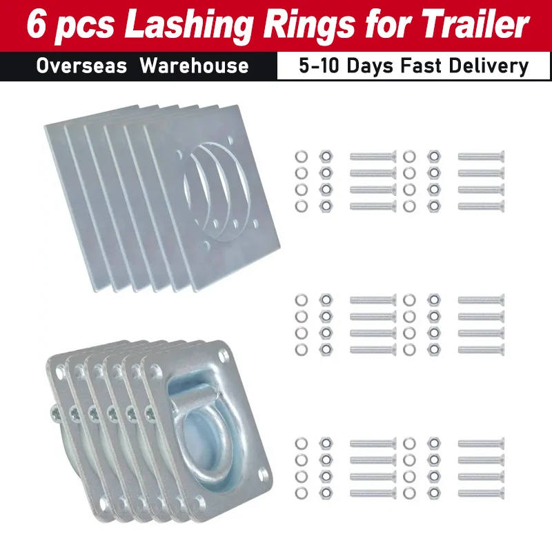 Lashing Rings for Trailer 6 pcs Galvanised Steel Maximum load 2000 kg Heavy-duty Lashing Rings with Backplates Washers and Bolts