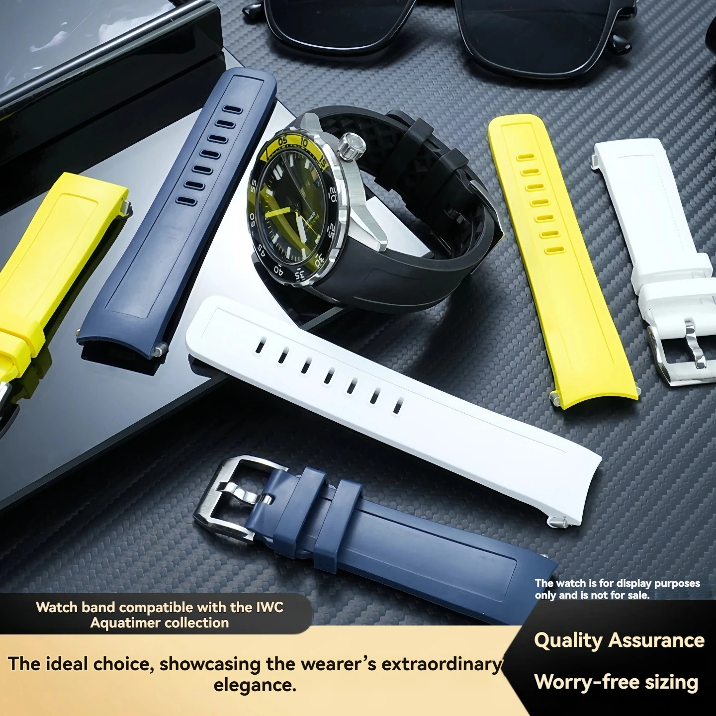 For IWC Aquatimer IW356802, IW376705, and IW376711: Quick-Release Fluororubber Strap for Men (FMK) — Water-Resistant Strap
