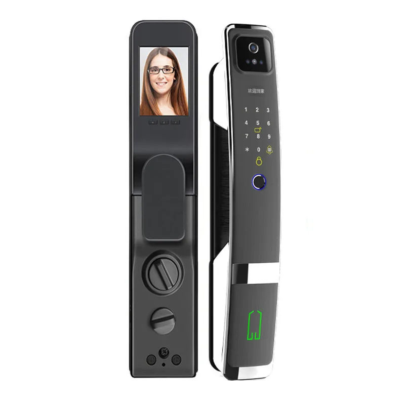 Big Video Screen Peep Hole WIFI 3D Face ID Recognition Smart Door Lock With Camera