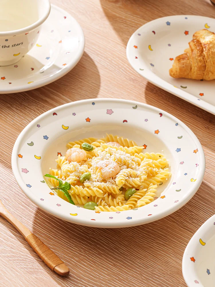 

Star Cerc Soup Bowl Breakfast Salad Plate Oval Di Dert Plate Home Use Cute Sle High Temperature Stier