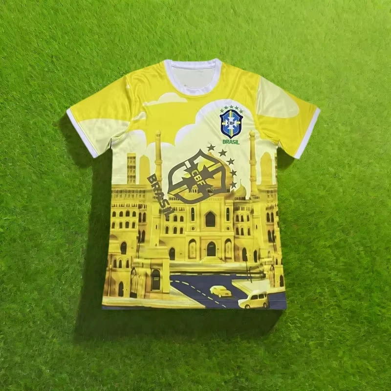 

2025 City Edition Breathable Brazil Soccer Jersey Summer Quick-Dry Football Training Short-sleeved Tees Men's Kids Casual Tops