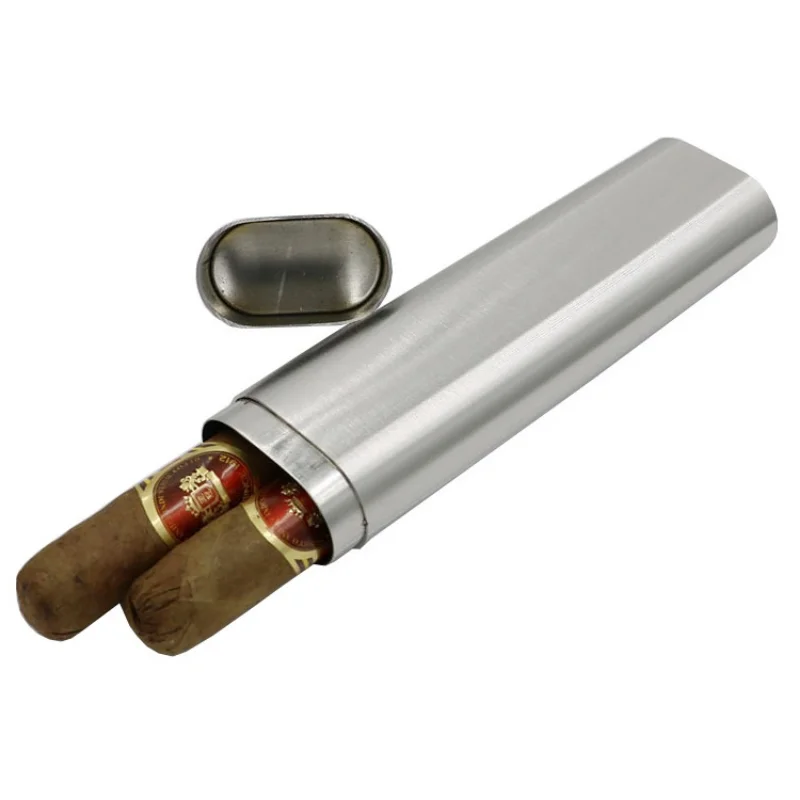 Stainless Steel Cigar Tube Jar Holder Cigar Box Case Hold 2 Cigars Tube Box Case Cigar Holder Cigar Storage Tube Jar Box Case