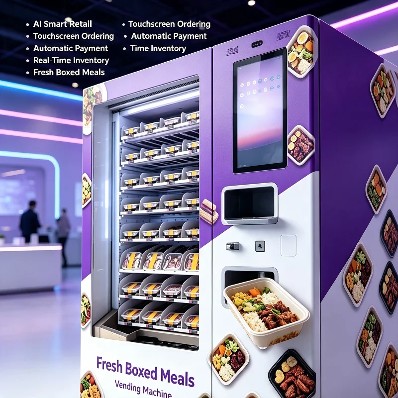 Hot Food Vending Machine Self-Service Hot Meal Dispenser Commercial Catering Station Touch Kiosk for Hospital Shopping Center