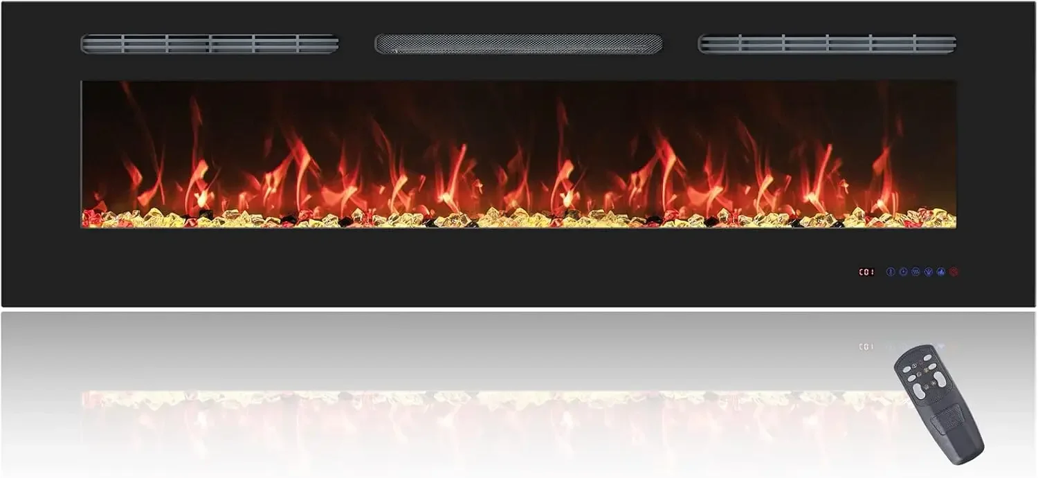 60 inch Electric Fireplace, Wall Mounted Recessed Electric Fireplace Insert, Fireplace Heater with Timer, Remote Control