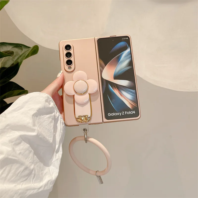 Personalized windmill Holder Phone Case For Samsung Galaxy Z Fold 2 3 Tempered Screen Film Stand Z Fold 4 Bracelet Gold Cover