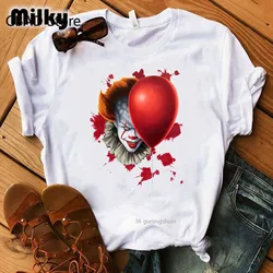 Horror Clown Movie women Custom T-Shirt femme 2024 Summer Hot Stephen King Printed Tshirt  Pennywise T shirt women Tops Tee