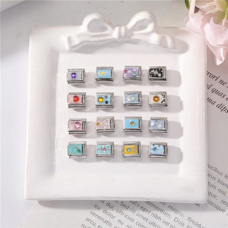 2026 Glaze Tarot Cards Series Italian Charm Links Fit 9mm Bracelet Stainless Steel Jewelry DIY Making Gifts Dropshipping