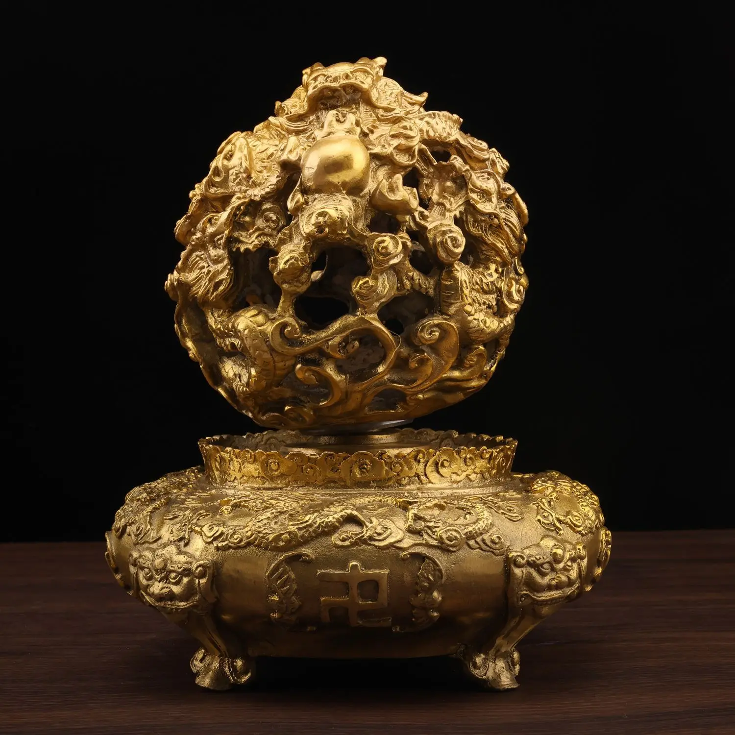 HYS pure copper time comes and goes ornament nine turns Qiankun Kowloon play beads incense burner living room home