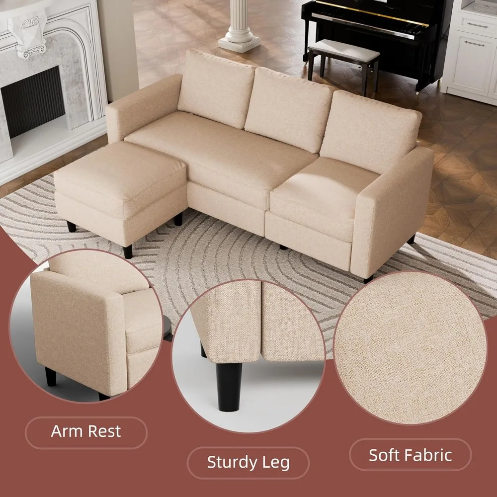 セクショナルソファ カウチ コンバーチブル L字型ソファ オットマン付き リビングルーム用小型セクショナルソファ、小型用3人掛けソファ