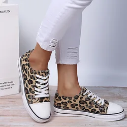 Shoes for Women  Autumn Fashion Leopard Canvas Shoes Lace Up Flats Women Platform Size 43 Casual Shoes Zapatillas De Mujer