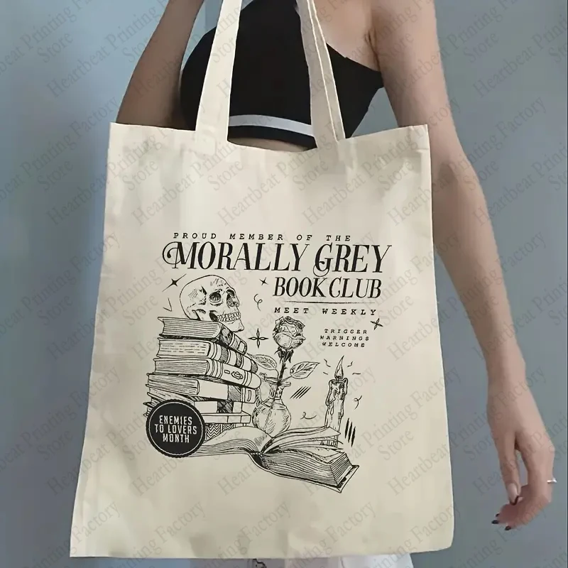 Athilless Grey Book Club Dark Romance Crewneck Pattern Tote Bag Bookish Gift for Book Lover Reader Canvas Shopping Bags