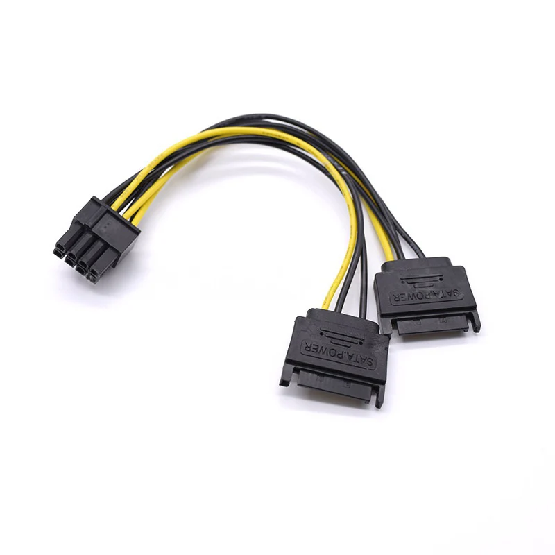 สายแปลง Dual SATA 15 พิน เป็น 8 พิน สำหรับการ์ดจอ GPU สายไฟ 6+2 พิน ตัวแยกสายไฟ 1 เป็น 2 สำหรับเคสคอมพิวเตอร์ ต่อขยายสายไฟ