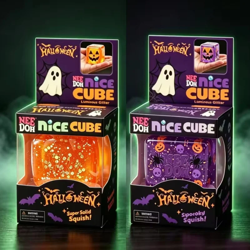 Schylling NeeDoh Halloween Orange Cube Spider Pumpkin Squishy Stretch Squeeze Toy Sensory Fidget Anxiety Relief ADHD Gift