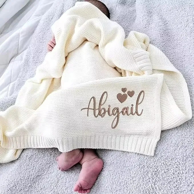 Manta de bebé con nombre personalizado, manta tejida con nombre bordado para bebé, regalo para recién nacido, regalos para nueva mamá, regalo para bebé recién nacido, niña y niño