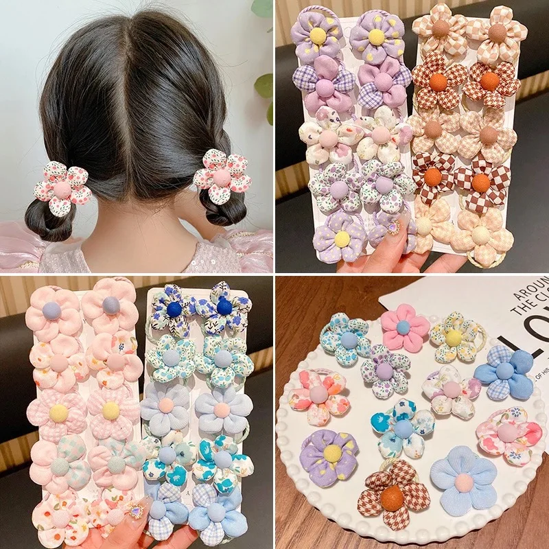 10Pcs/Set Hair Accessories Flower Elastic Hair Ties Lovely Boutique Large Flower Rubber Bands Sweet Ponytail Holders Baby Girls