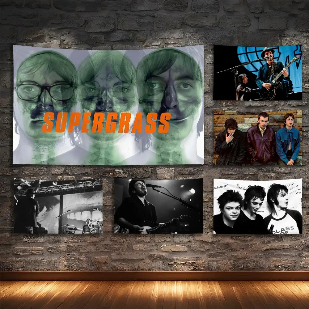 

S-SUPERGRASS Rock Band Tapestry Custom Living Bedroom Party Dormitory Interior Wall Bohemian Decoration Attached Clip