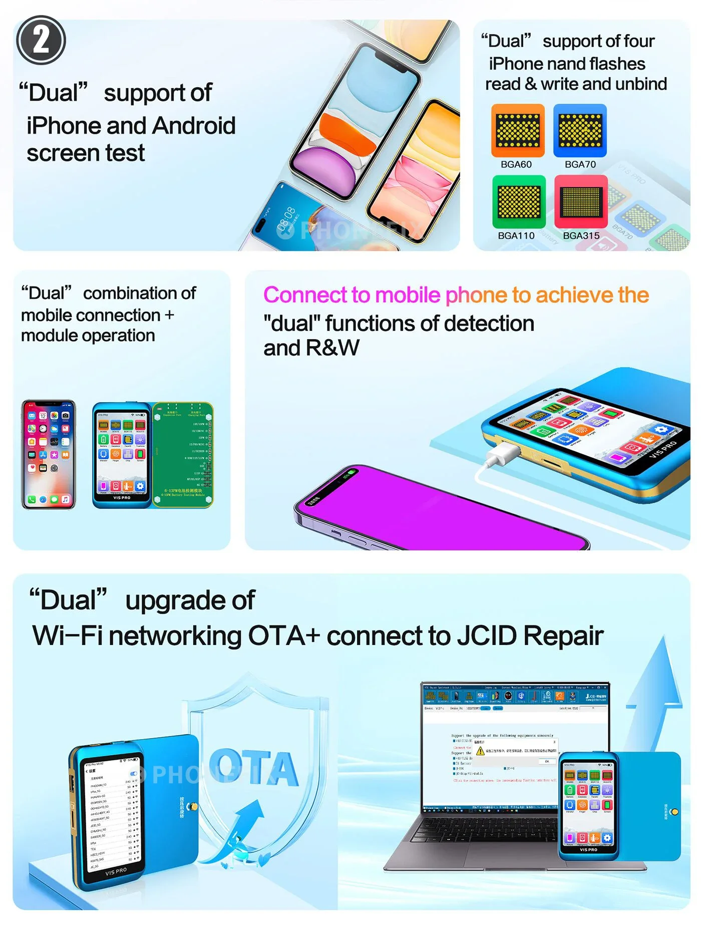 Imagem -02 - Jcid V1s Pro Mais Bga60 70 110 315 Módulos Nand para Iphone 614 Pro Max Nand Flash Format Tela True Tone Restaurar Reparação Dot Matrix