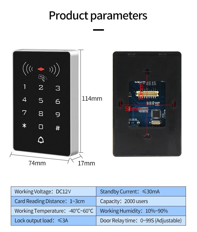 Lucking Door K8 2000 usuarios 125kHz/13,56 MHz teclado RFID Panel de Control de acceso independiente Wiegand 26 abridor de puerta DC 12V