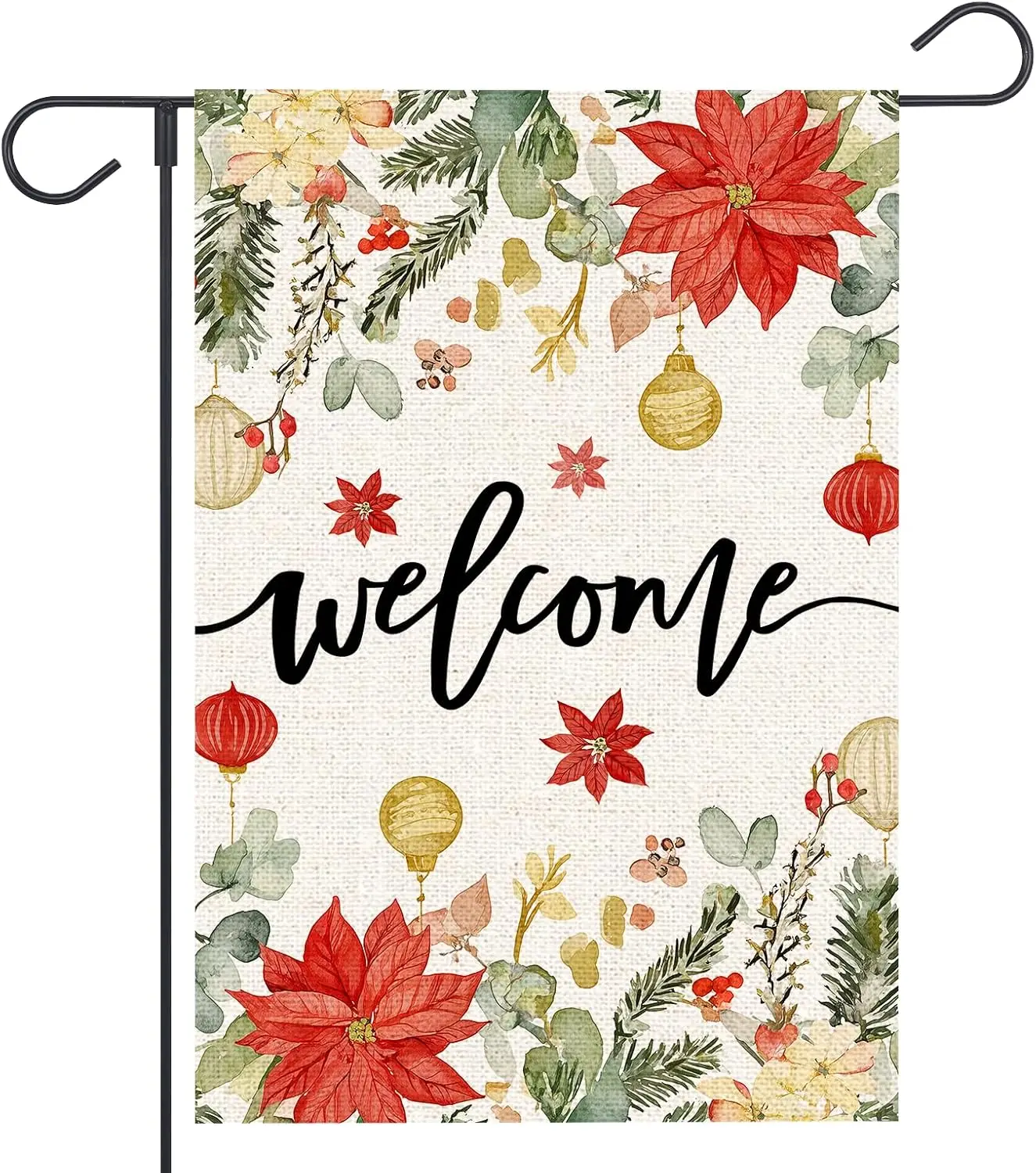 Floral Christmas Garden Flag 12x18 Inch Double Sided Poinsettia Holly Berries Christmas Balls Welcome Winter Holiday Outside hhz