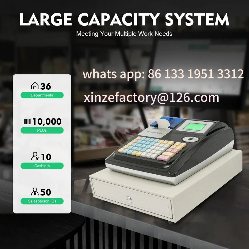 

Customizable Electronic Cash Register 48 Keys POS System Dual Display Cash Management System 36 Dept 10000 PLUs w/Cash Coin Draw