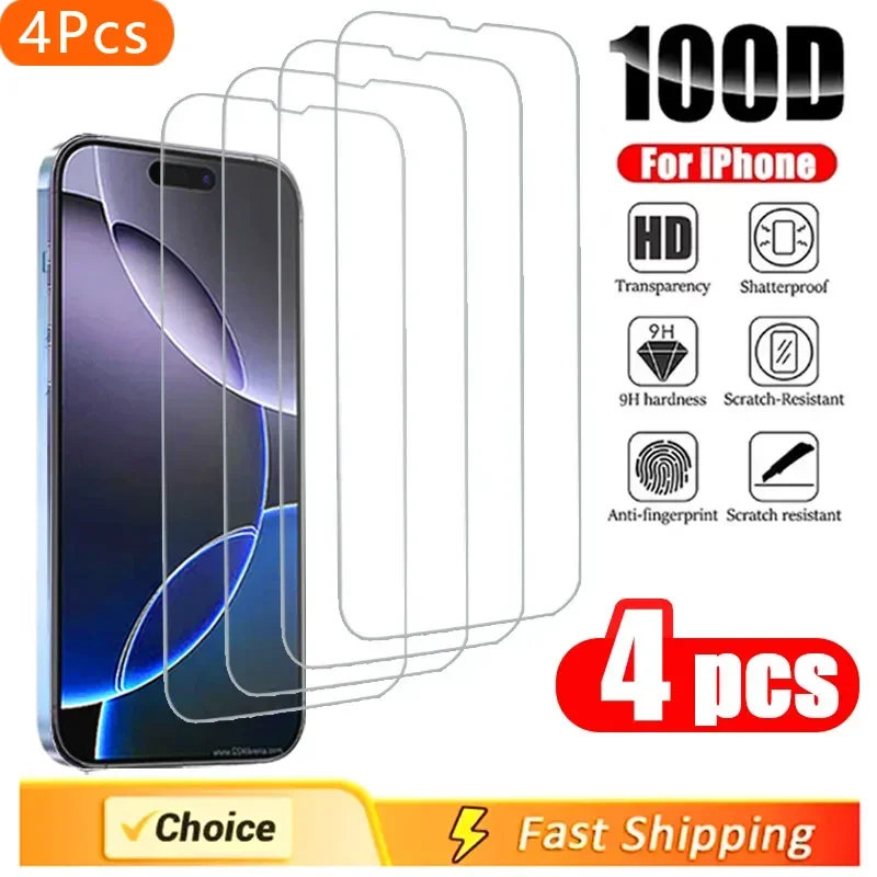 

4Pcs Tempered Glass for IPhone 16 15 14 13 12 11 Pro Max Mini SE 2020 2022 Screen Protector for IPhone 7 8 SE X XS XR