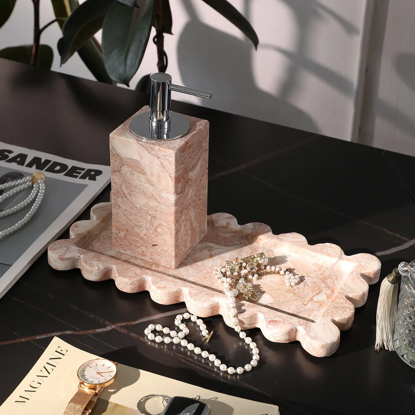 Luxury Marble Aromatherapy Tray Bathroom Countertop Organizer Hotel Style Toiletries Jewelry Storage Box Decor