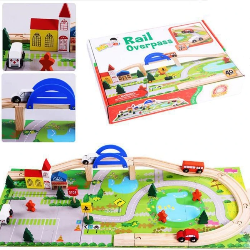 Kerstcadeau 1 Set Houten Stadsspoor Viaduct Verkeersscène Demontage Speelgoed Montessori Educatief Spel Kinderen Geschenken