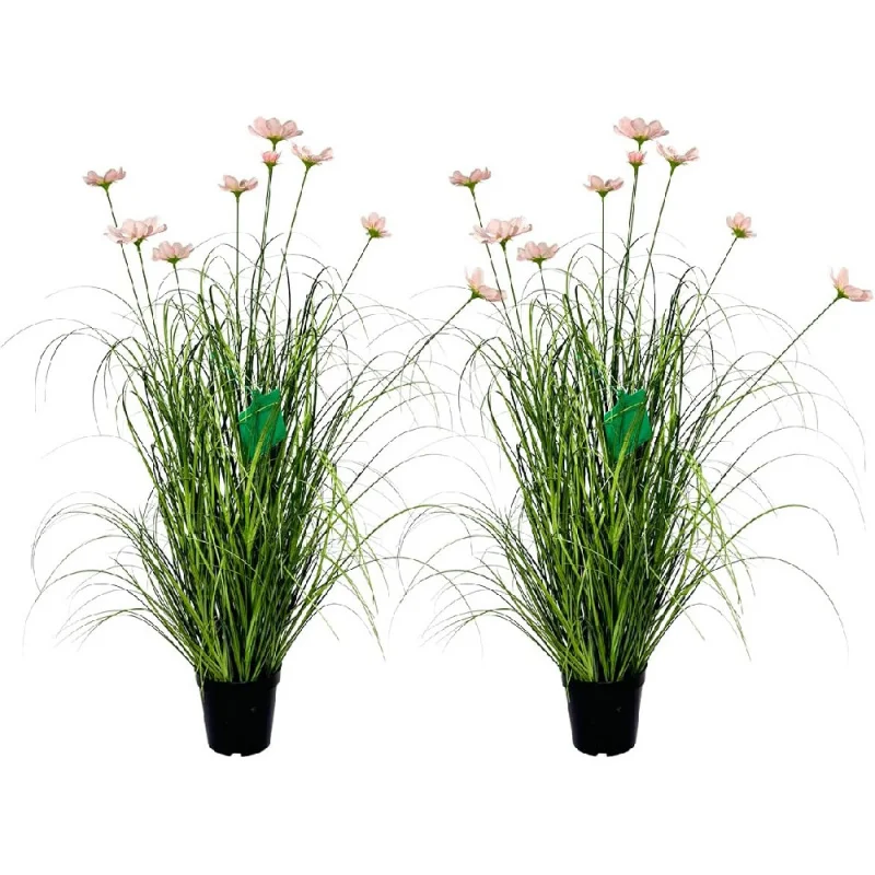 

Artificial Tall Grass with Pink Cosmos Flowers, Fake Floor Plants, Faux Grass Plants, Indoor and Outdoor Home Decora