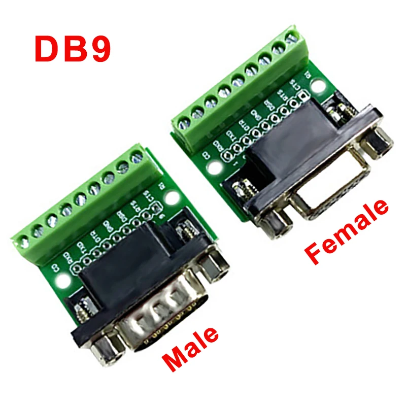 1Pcs DB9 Male/Female Connector Adapter 9-Pin Solderless RS232 Serial to Terminal female male Adapter Conversion Board