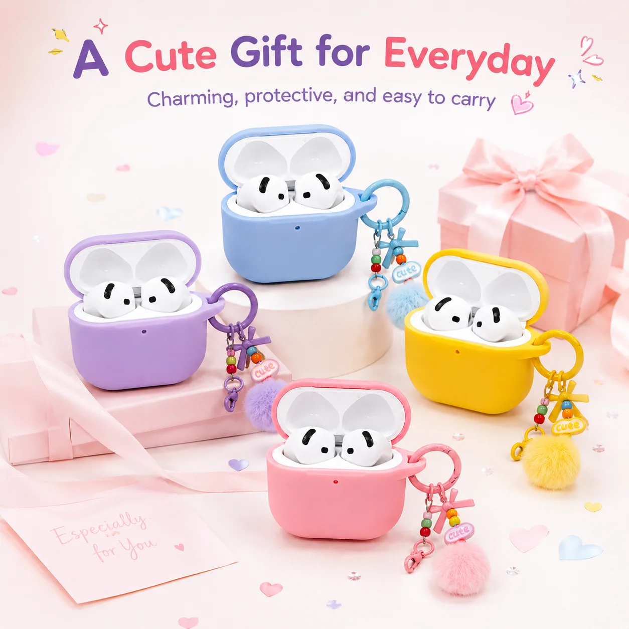 Silicone Earphone Case for Airpods Pro 3/Pro 2/Pro Case with Cleaner Kit for Airpods 4/3/2/1 Protective Cover with Flower Chain