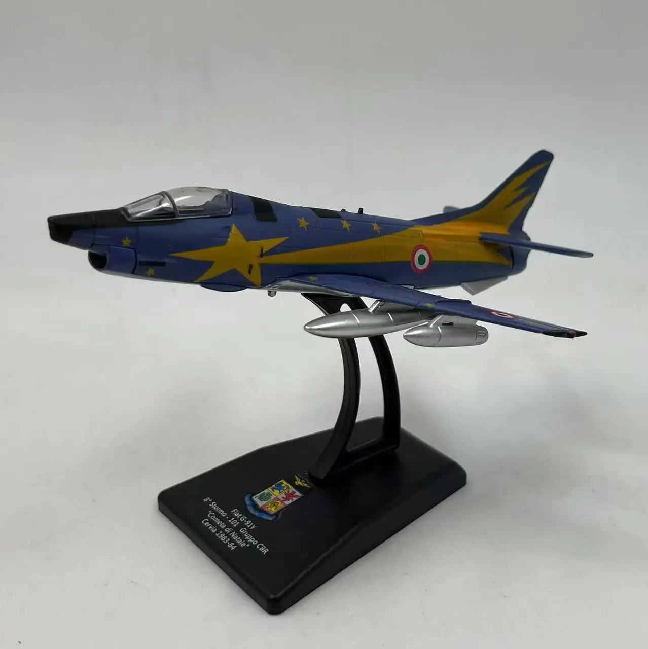 1:100 Scale Fiat G-91Y Military Combat Aircraft Model Alloy & Plastic with Additional Support Base Simulation Airplane