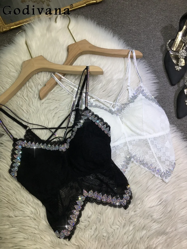 

European Heavy Industry Hot Diamond Fashion Irregular Strapless Top 2025 Summer Girls Versatile Lace Black Sexy Suspender Vest