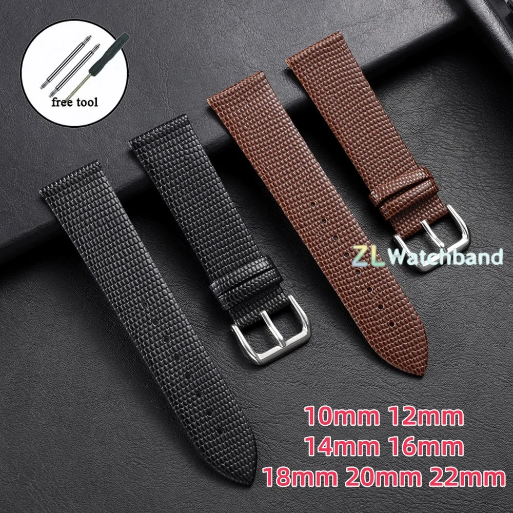 10mm 12mm 14mm 16mm 18mm 20mm22mm Lizard Texture Leather Watch Strap Business Women Men Bracelet Universal Replacement Wristband