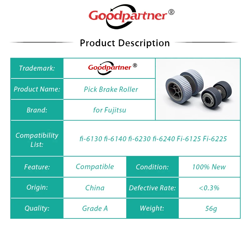 1X PA03540-0001 PA03540-0002 Pick Brake Roller for Fujitsu fi-6130 fi-6140 fi-6230 fi-6240 Fi-6125 Fi-6225 IX500