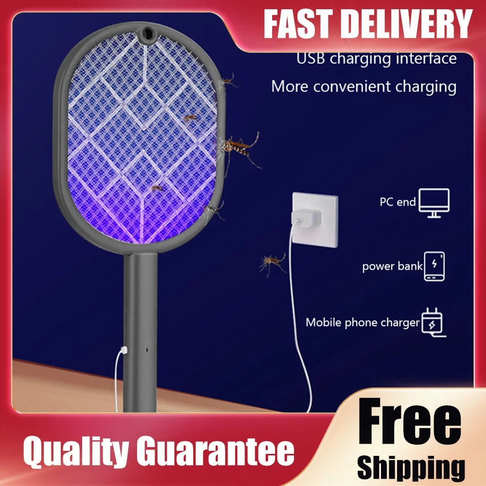 Mosquito Killer Lamp 2-in-1 Fly Swatter Trap USB Charging Protective Net Household Supplies for Home Bedroom Living Room