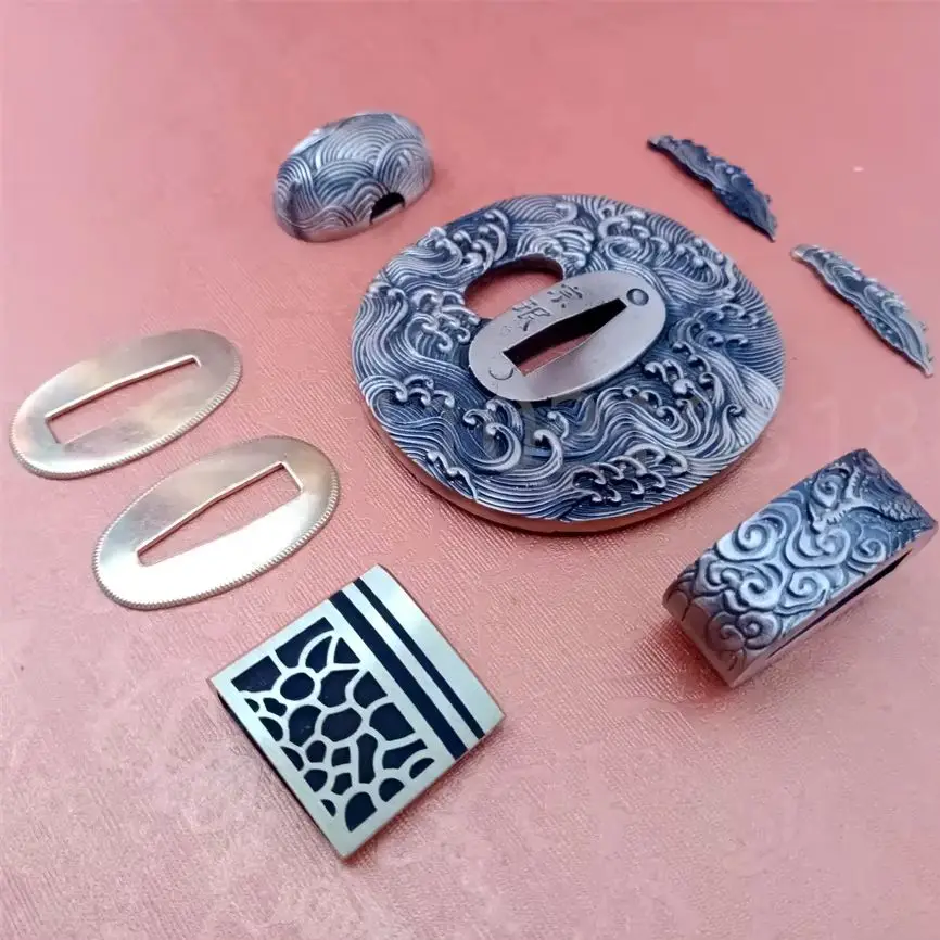 Exquisite Brass Tsuba Gurad Fuchi Kashira Menuki Habaki Seppa Apply To Japanese Katana Samurai Sword Fittings New Sea Wave Theme