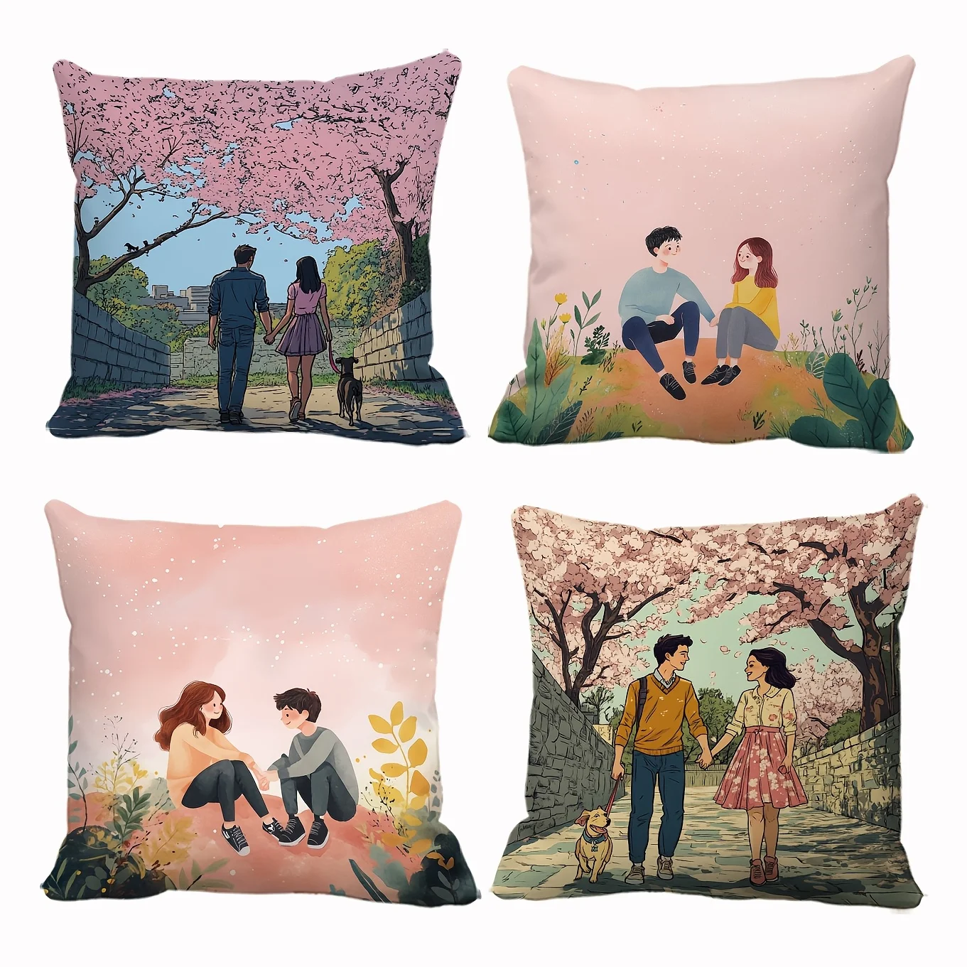 1pc Romantic Couple Outdoor Scenes Throw Pillow Covers, Cute Spring Lover Home Decor Cushion Cases for Bedroom Living Room