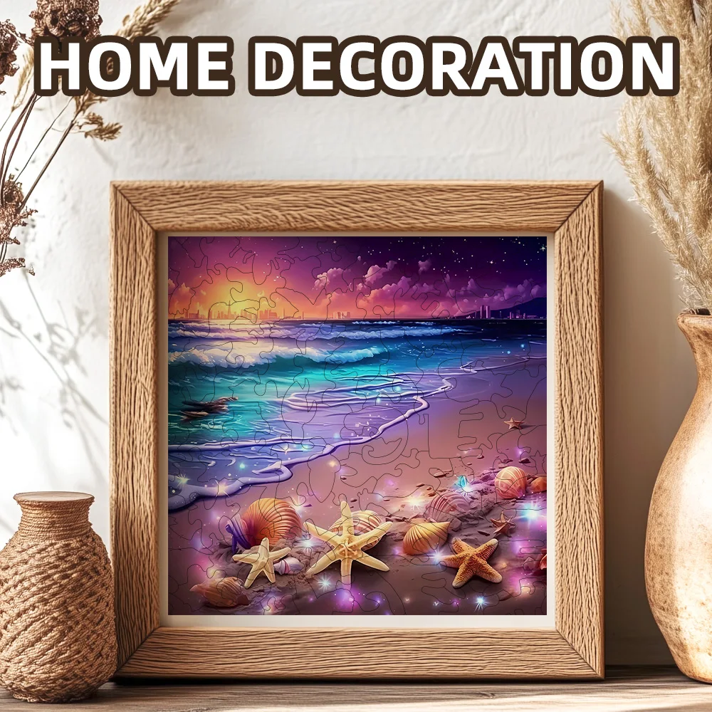 Quebra-cabeça de madeira Starfish Beach – Desafio artístico premium para adolescentes e adultos |   Jogo e presente para família com tema costeiro de última geração