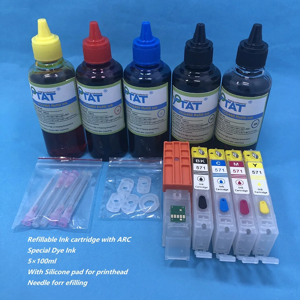 

PGI-570 CLI-571 Refillable Ink Cartridge + DYE Refill Ink for canon PIXMA MG5750 MG5751 MG5752 MG5753 MG6850 MG6851 MG6852