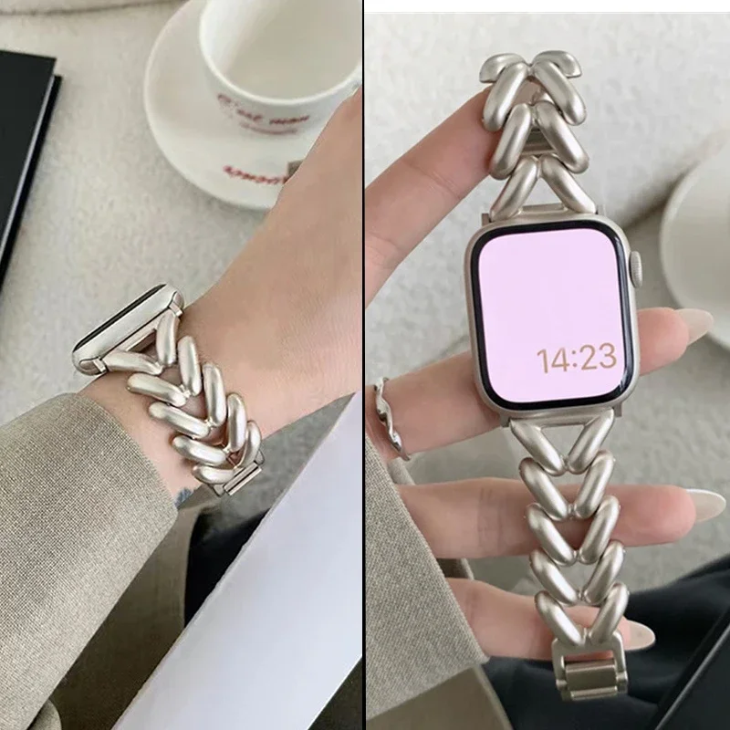 

Металлический ремешок для Apple Watch 10, ремешок 46 мм, 42 мм, 41 мм, 44 мм, 45 мм, 40/49 мм, женский ремешок для часов, браслет iWatch Series 9 8 7 Se Ultra