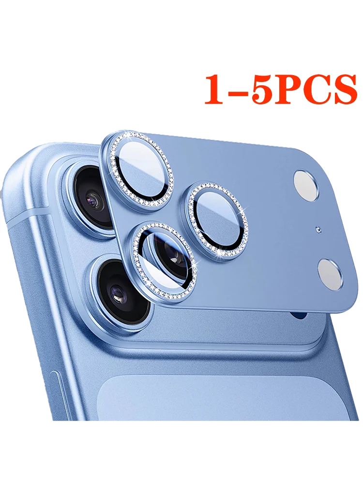 1-5PCS Aomor Original Farbglitzer Diamant Metall Kamera Film Objektivschutz für iPhone 18 17 Pro Max 9H Gehärtetes Glas