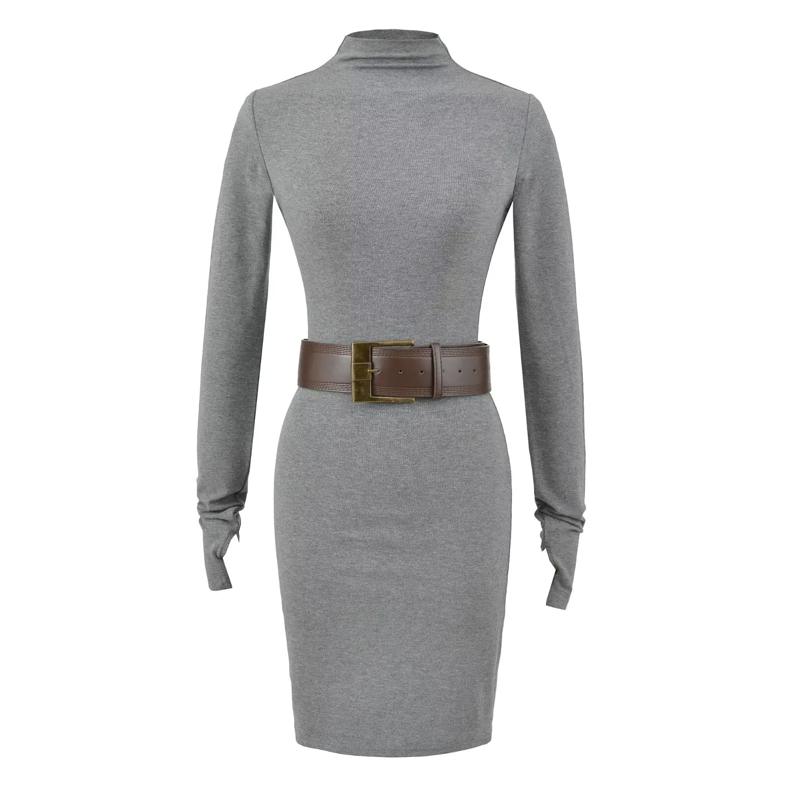 Ay com cinto longo sve bodycon dr feminino outono elegância camada base saia ort ter neline commute sle tecido macio