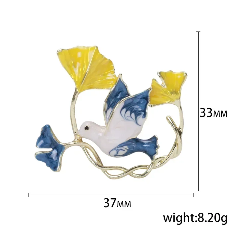 Peace gołąb Ginkgo broszki dla dziewczynek emaliowane płaszcz wierzchni przypinki na klapę ślubne biuro uroda szalik klamra biżuteria prezenty dla