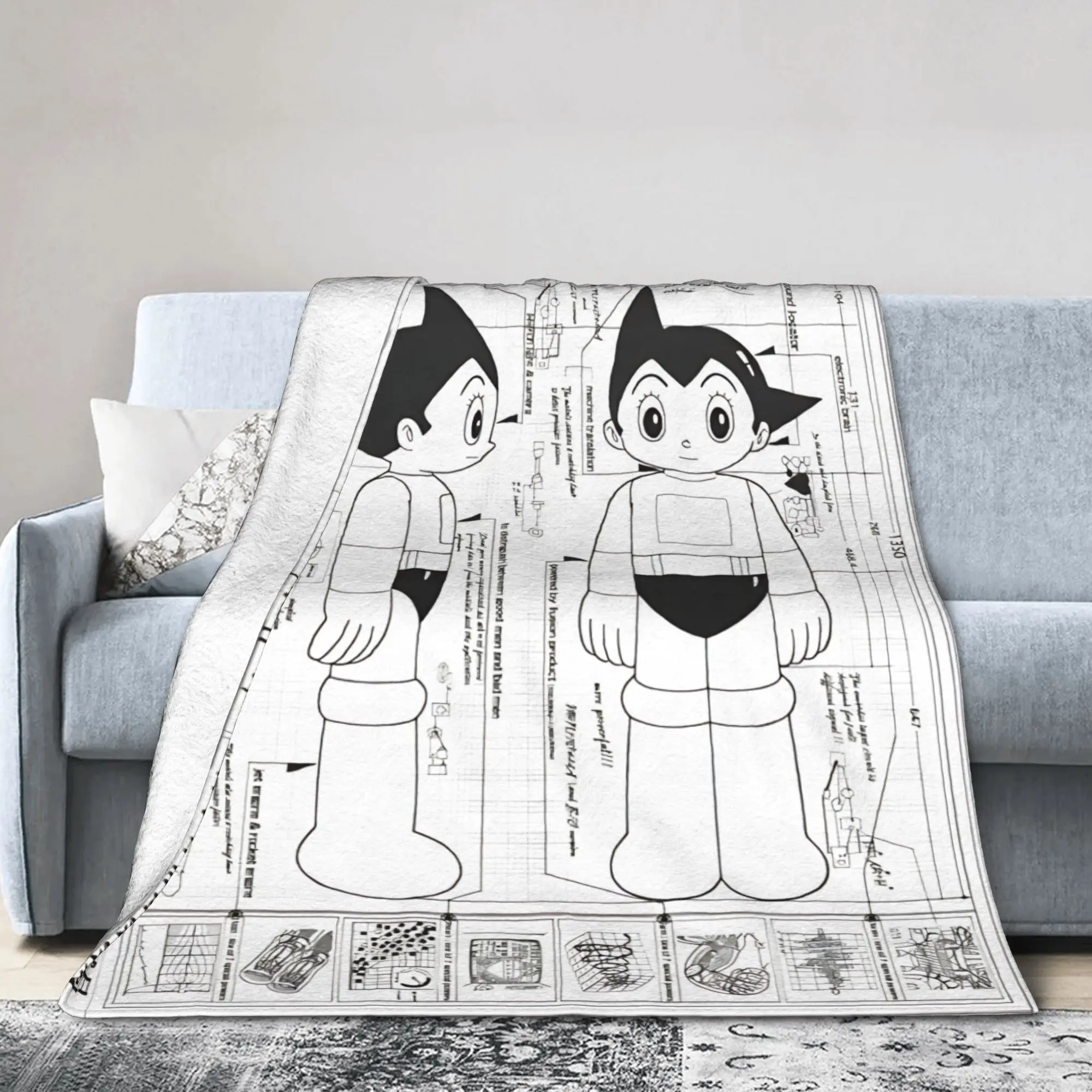 Astro Boy Blueprint Blanket Astroboy Flannel Funny Warm Throw Blanket for Bedspread Summer