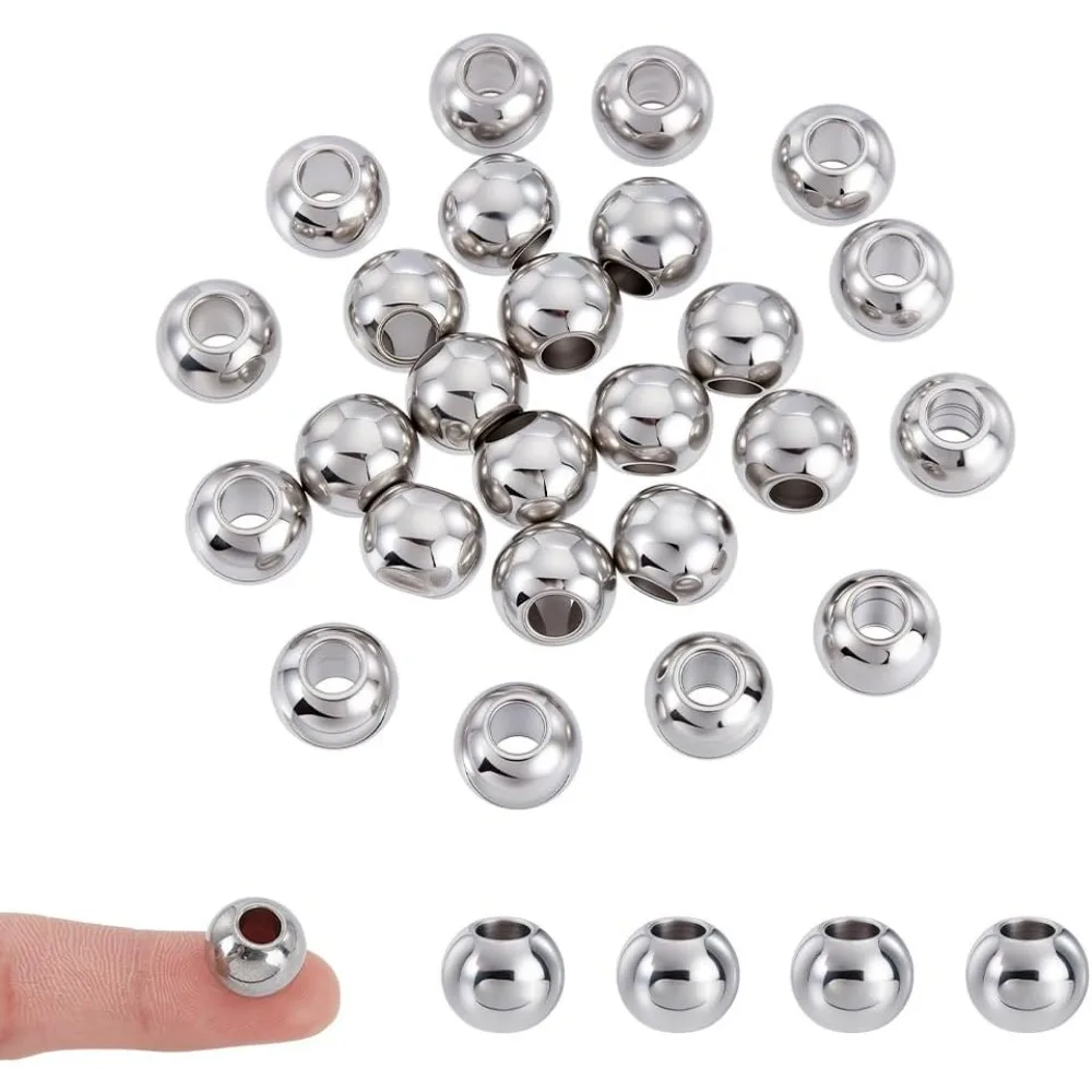 

25 шт., европейские бусины из нержавеющей стали, 12 мм, круглые свободные шапочки-подвески, гладкие бусины с большим отверстием, свободные прокладки, подвески-слайды