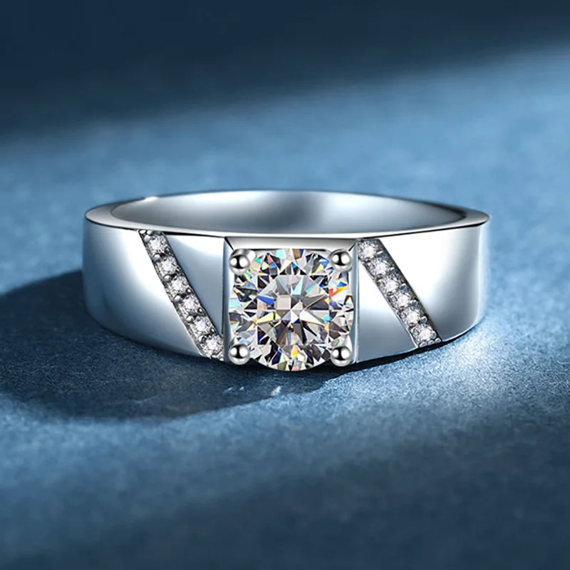 

Grand Ring Men's 1 Carat Moissanite PT950 Platinum - Adjustable Open Band Charm, 1 Carat Bold & Sparkly, Wedding Wear Pick