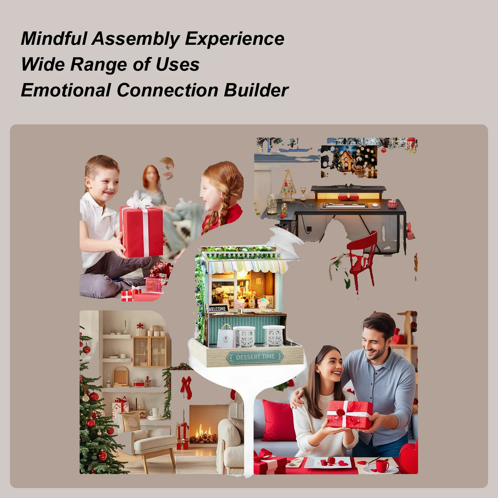Miniature House Kit Wooden Crafts With Dust Cover Decorative Doll House Kit Tools For Living Room Bedroom Kitchen Office Shelf